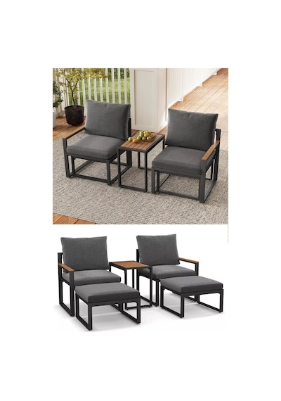 Kagu 5 Parça Metal Çerçeve Outdoor Multilounge Bahçe Balkon Mobilya,uzanma Koyu Gri