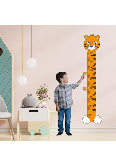 Kaplan Temalı Çocuk Boy Ölçer Duvar Stickerı Sevimli Hayvan Figürlü Yükseklik Cetveli &