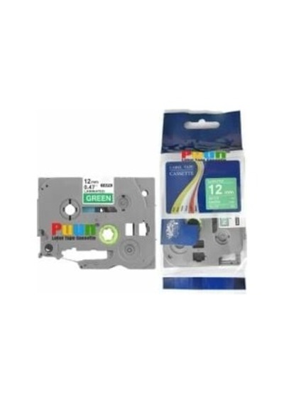 Puun Brother P-touch Tze-735 12mm X 8m Yeşil Üzerine Beyaz Uyumlu Laminasyon Etiket Şeridi Kt-31216 Bk