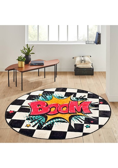 Rovigo Home Dijital Baskı Yıkanabilir Kaymaz Taban Yuvarlak Halı RVG7147 Çok Renkli