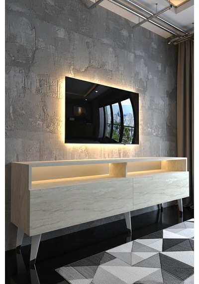 Resital Ledli Tv Sehpası - Led Işıklı - Traverten - W9016-8