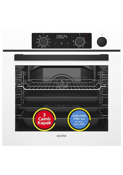 Simfer 0+10 Fonksiyon Steam Master 8245 Fırın + 3509 Ocak + 8707 Davlumbaz Beyaz 3'lü Ankastre Set