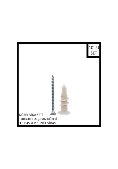 Dübel-vida Seti, Turbolet Alçıpan Dübeli, 3,5x45 Yhb Sunta Vidası, 10 Adet