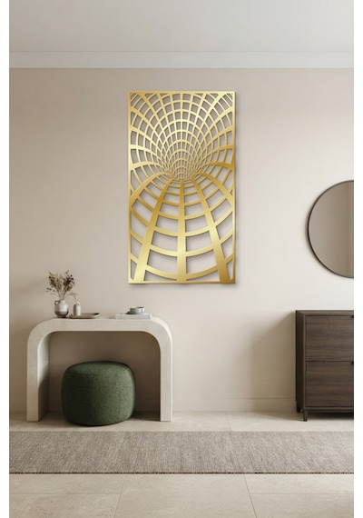 Solucan Deliği Metal Duvar Tablosu - Duvar Sanatı - Duvar Dekoru - Altın