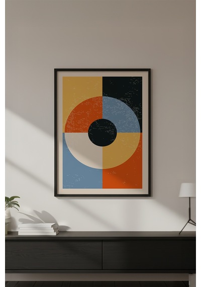 Huhuli Ahşap Siyah Çerçeveli Soyut Geometrik Desenli Tablo Huhu589