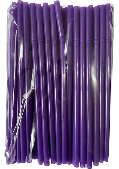 Omeyva Körüklü Mor Kalın Kokteyl Buzlu Soğuk İçecek Pipet - 22 Cm. - 8 Mm. -300 Adet Mor