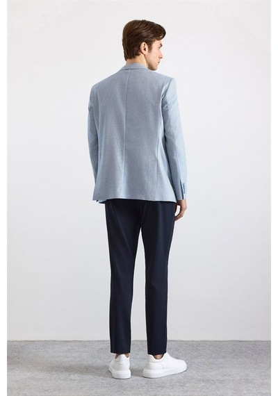 Süvari Saks Mavi Slim Mono Yaka Torba Cep 6 Drop Klasik Ceket Ct2021600434-m05