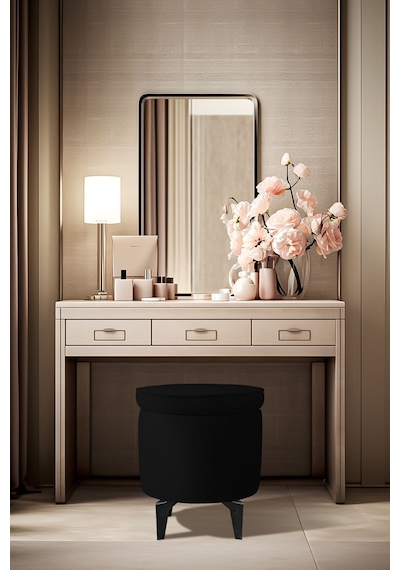 Gazzini Furniture Rio Retro Ayaklı Sandıklı Silindir Dekoratif Puf - Siyah