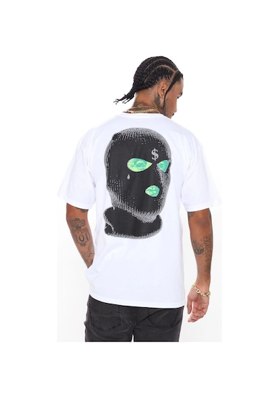 Tarzsokak Erkek Beyaz Dirty Money Drill Sırt Baskılı Oversize Bisiklet Yaka T-shirt
