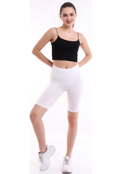 Self Clothing Kadın Ekru Penye Kumaş Yüksek Bel Kısa Tayt Slf1295
