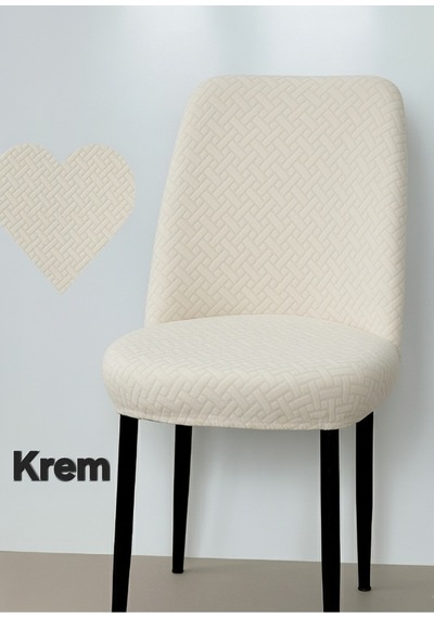 Tuğla Desen Oval Sandalye Kılıfı Likralı Esnek Yıkanabilir Lastikli Sandalye Örtüsü 1 Adet Krem - 794636120 Krem