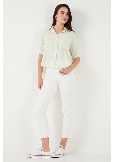 Lela Regular Fit Göğüs Cepli Kısa Kollu Bayan Gömlek 6779324 Mint