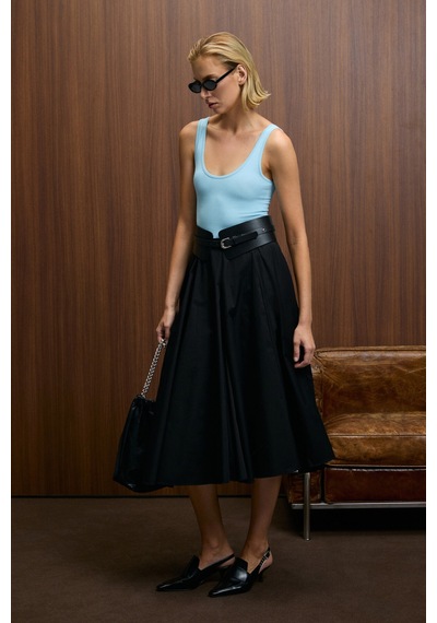 Grımelange Chıles Kadın Slim Halter Yaka Kolsuz Çıtçıtlı Mavi Bluz Mavi