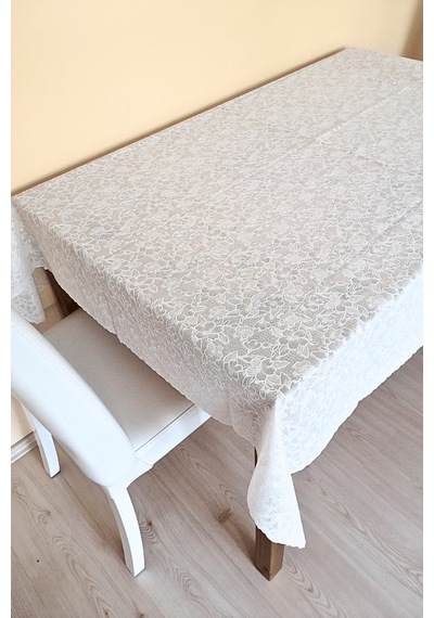 Dantel Motifli Muşamba Masa Örtüsü 120 X 150 Cm - Beyaz Renk-çiçek