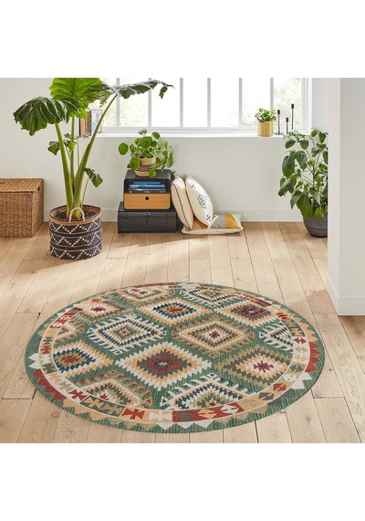 Rovigo Home Dijital Baskı Yıkanabilir Kaymaz Taban Yuvarlak Halı RVG7162 Çok Renkli