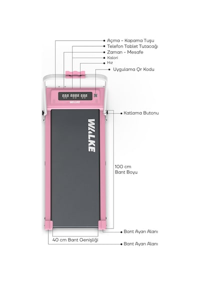 Walke W-fit Pink Bluetoothlu Uygulamalı Uzaktan Kumandalı Koşu Bandı Yürüyüş Bandı Pembe
