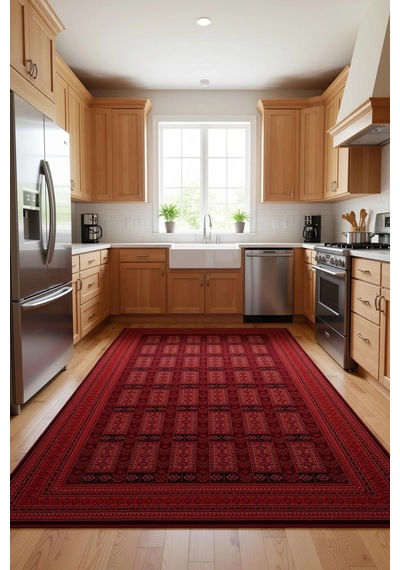 Etnik Desen Motifli Dekoratif Halı Kilim Kırmızı