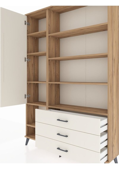 Arges Dolap 9 Raflı 3 Çekmeceli Tek Kapaklı 132x30x195 Çam-a... Çam
