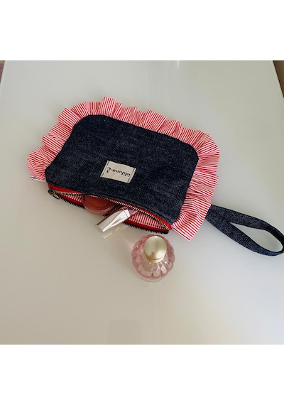 İdiluna Kırmızı Fırfırlı, Kulplu Lacivert Denim Makyaj Çantası / Clutch Lacivert - Kırmızı İdiluna Kırmızı Fırfırlı, Kulplu Lacivert Denim Makyaj Çantası / Clutch Lacivert - Kırmızı