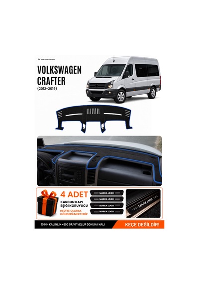 Volkswagen Crafter 2012-2019 Uyumlu Torpido Örtüsü, Torpido Kılıfı - Siyah Mavi