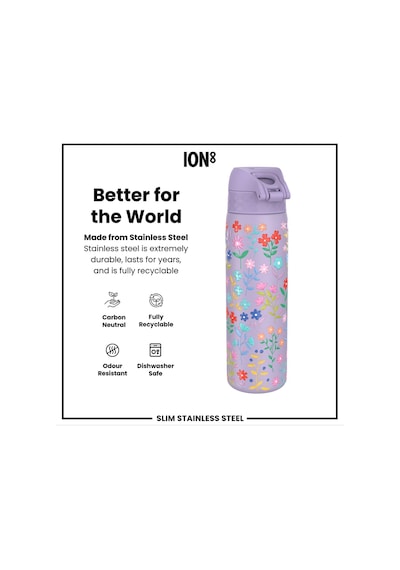 Ion8 - Paslanmaz Çelik İnce Suluk - Zarif Çiçekli - 600 Ml - Sızdırmaz Çok Renkli