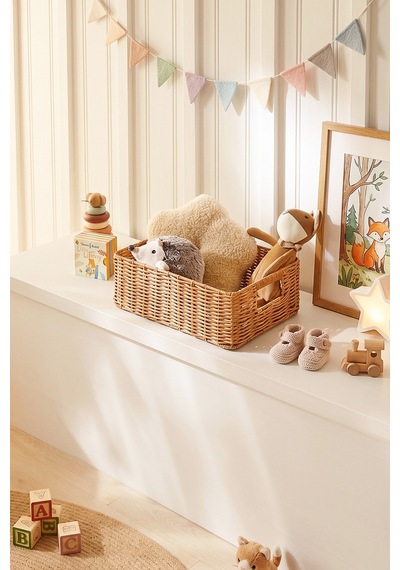 Ocean Home Textile Çocuk Odası Yıkanabilir Bej Pp Rattan Sepet 36 X 26 X 12 Cm