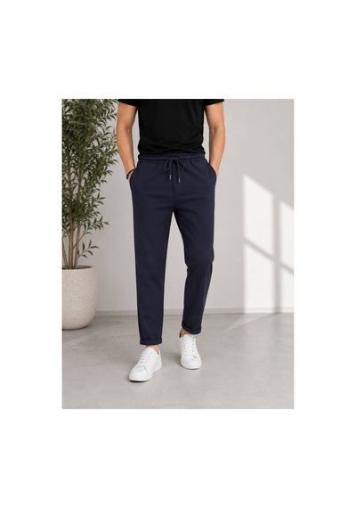 Neco Giyim Erkek Jogger Dar Kesim Beli Lastikli Bağcıklı Duble Paça Pantolon Lacivert