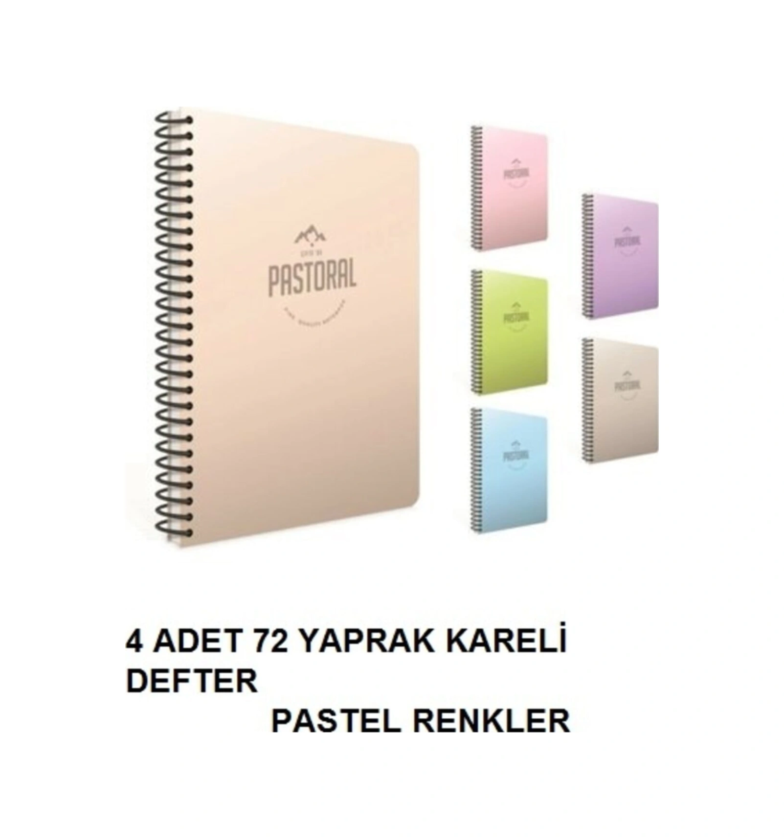 Pastoral 72yp. Kareli Pastel Renkli Defter 4 Adet Pastel Renkler