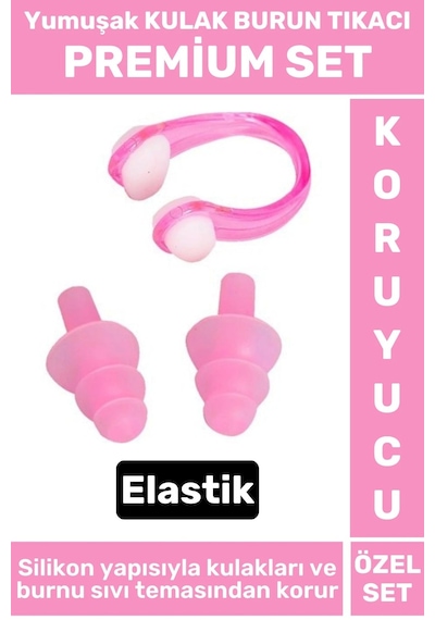 Premium Set Elastik Yumuşak Havuz Deniz Su Sızdırma Gürültü Önleyici Kulak Burun Tıkacı Seti Çok Renkli