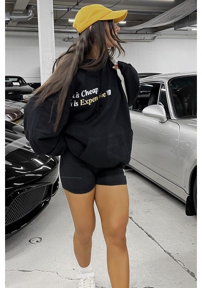 Madmext Siyah Baskılı Oversize Kapüşonlu Sweatshirt Mg1573