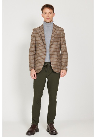 AC&Co / Altınyıldız Classics Erkek Kahve Bej Slim Fit Dar Kesim Mono Yaka Kareli Yünlü Ceket Kahve Bej AC&Co / Altınyıldız Classics Erkek Kahve Bej Slim Fit Dar Kesim Mono Yaka Kareli Yünlü Ceket Kahve Bej