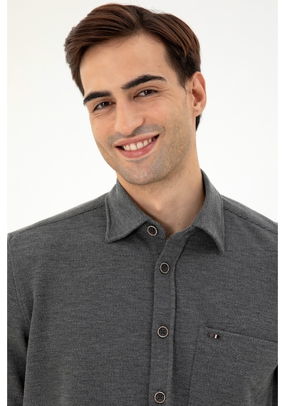 U.S. Polo Assn. Erkek Açık Gri Comfort Fit Cepli Örme Gömlek 50306264-VR001