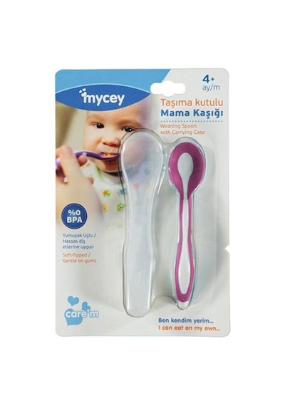 Mycey Taşıma Kutulu Mama Kaşığı - Pembe