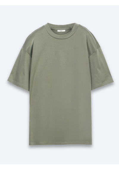 Kip Haki Düz %100 Pamuk T-shirt