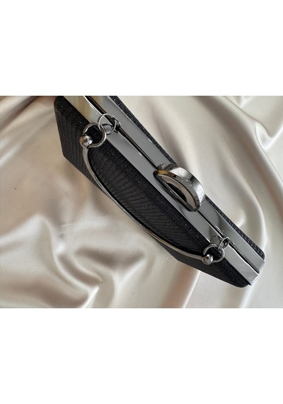 Öznora Kadın Siyah Simli Abiye, Clutch Gece Çantası Std