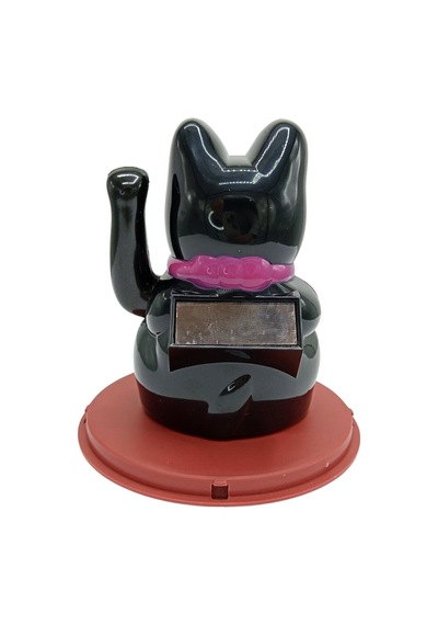 Maneki Neko El Sallayan Şans Kedisi Siyah Solar Güneş Enerjili 11x10cm No2s