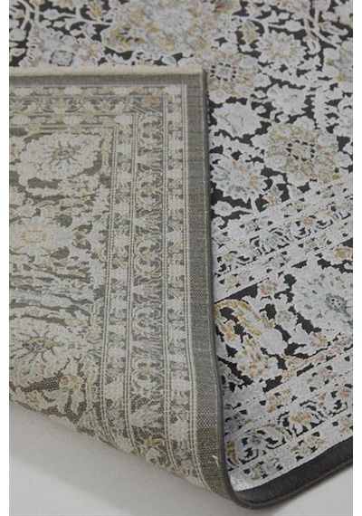 Çam Halı Buhara 3502 Siyah Romans Halı Eskitme Desenli Makine Halısı
