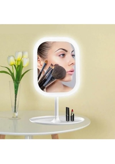 Tr Masaüstü Dokunmatik Makyaj Aynası Led Işıklı Beyaz Renk Make Up Mirror 3 Modlu Standlı Genel