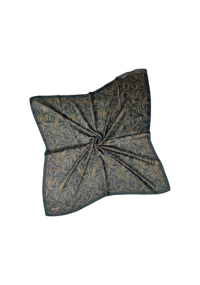 Mim Eşarp Ebruli Jan Jan Spiral Desenli Eşarp 90x90 Cm Siyah - Gold