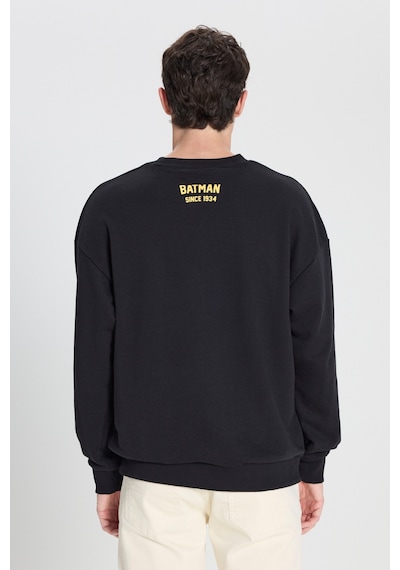 AC&Co / Altınyıldız Classics Erkek Sıyah Batman Lisanslı 3 İplik Loose Fit Bol Kesim Pamuklu Bisiklet Yaka  Sweatshirt Siyah