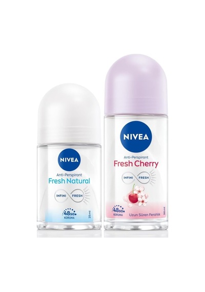 Kadın Roll-on Deodorant Fresh Cherry 50ml Ve Mini Roll-on Fresh Natural 25ml Set, 48 Saat Koruma