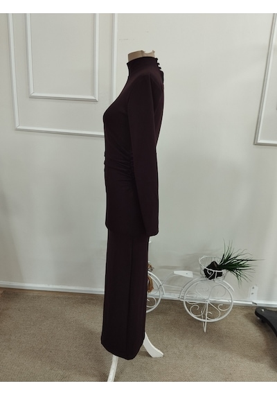 Bhrwear Kadın Uzun Kollu Balıkçı Yakalı Beli Büzgülü Uzun Modal Elbise Renkli