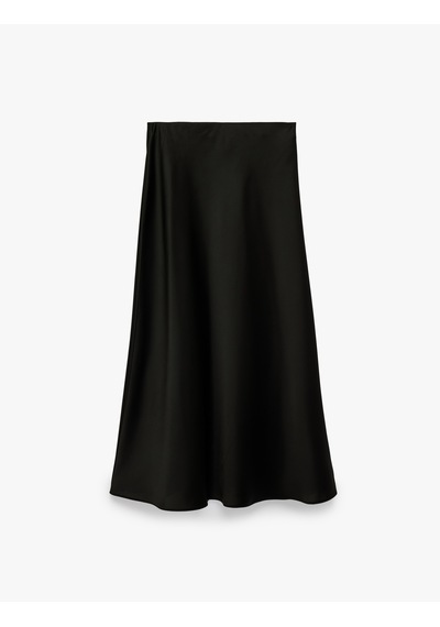 Koton Normal Bel Kloş Midi Saten Etek Siyah 7wak70146uw