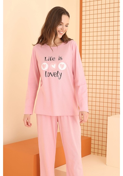 Nbb Kadın Somon Life İs Lovely Pijama Takımı Somon