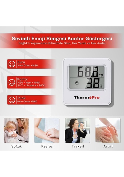 Tp157w İç Mekan Sera, Dolap, Bebek Odası Hassas Sıcaklık Ve Nem Ölçer Mini Termometre