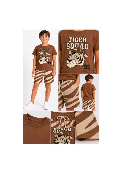 İrem Çocuk Giyim Erkek Çocuk Tiger Squad Yazılı Aslan Desenli Kısa Kollu Şortlu Kahverengi Renk Takım Kahverengi İrem Çocuk Giyim Erkek Çocuk Tiger Squad Yazılı Aslan Desenli Kısa Kollu Şortlu Kahverengi Renk Takım Kahverengi