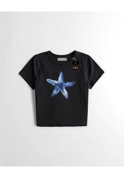 Flood Of Style Siyah Babby Tee Mavi Özel Tasarım