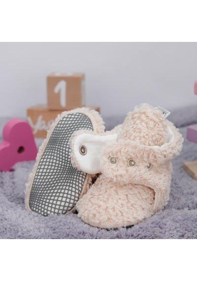 Teddy Bebek Pandufu, Kaydırmaz Taban, Organik Pamuk Astar, Ev Kreş Ayakkabısı Beyaz - Turkuaz