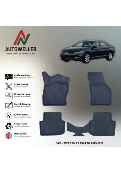 Volkswagen Passat B8 2015-2022 Uyumlu Havuzlu Oto Paspas
