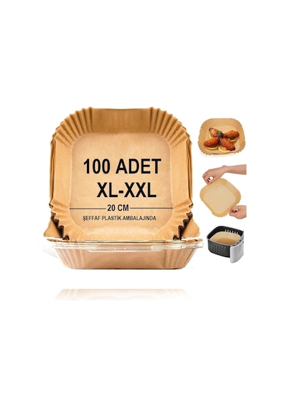 Airfryer Pişirme Kağıdı,xl-xxl Büyük Boy, Kare, 100 Adet Hava Fritöz Parşömen Fırın Kağıdı Tek Kullanıml
